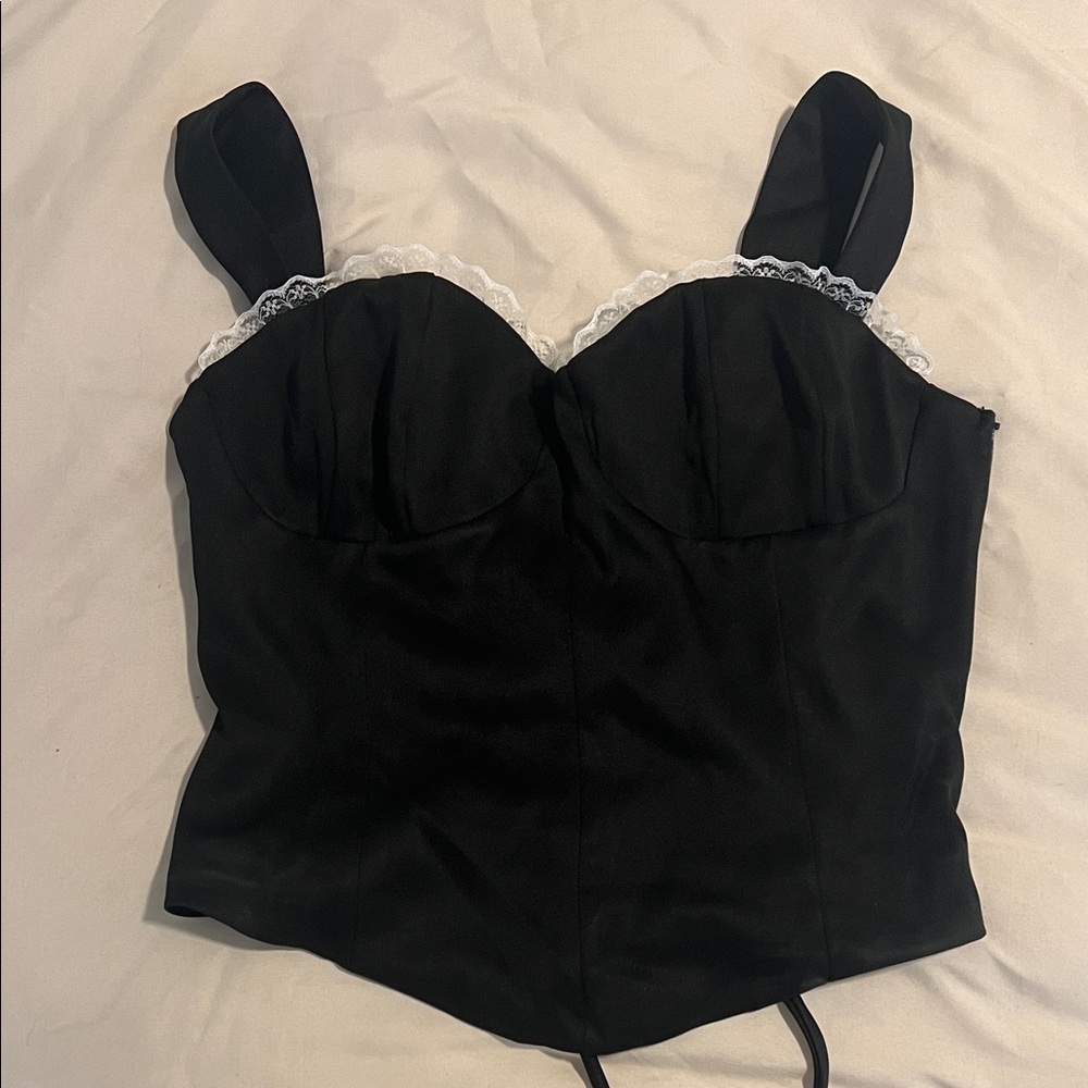 Fashion Nova Black Crop Top with White Lace Trim